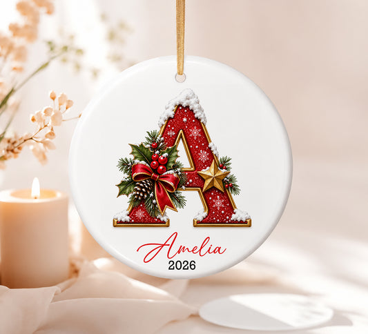 Personalized Monogram Christmas Ornament 2026, Custom Name Ceramic Heart Decor, Initial Holiday Keepsake, Christmas Tree Memory Decoration
