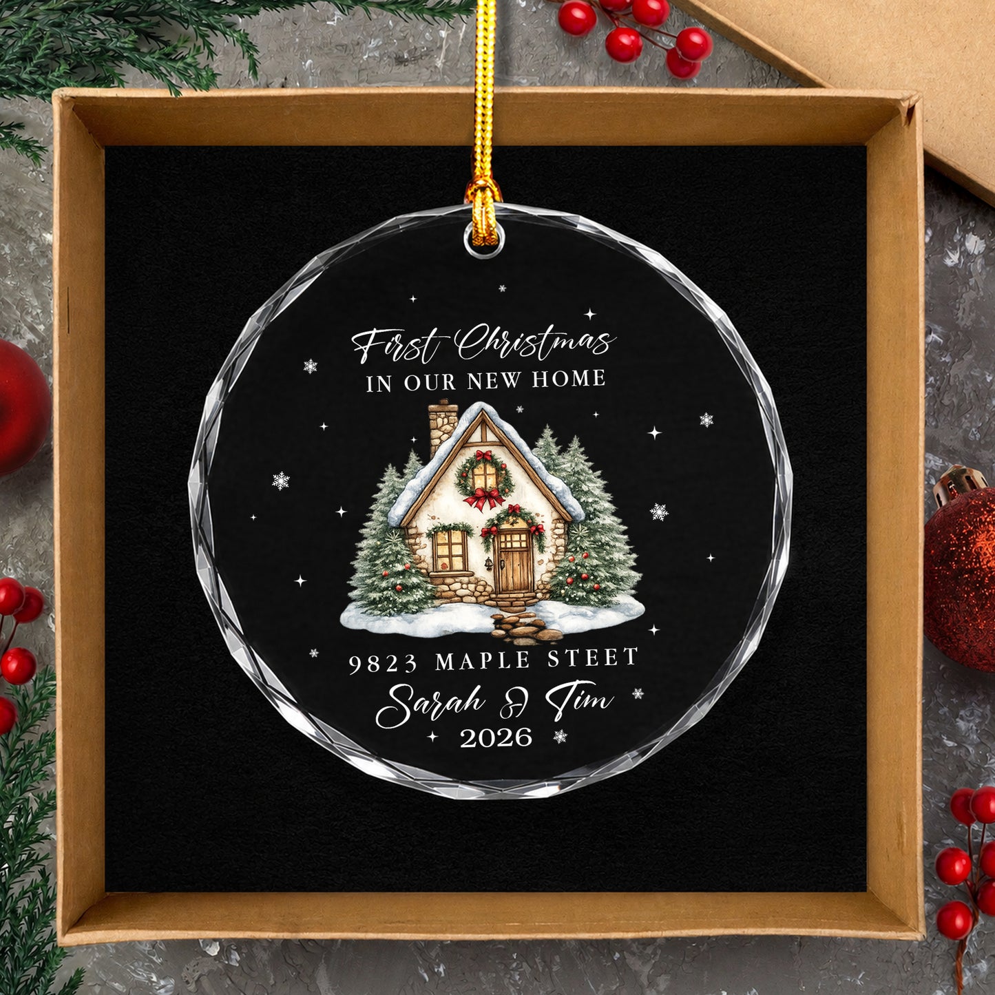 1st Christmas New Home Ornament - Custom Name Glass Ornament 2026