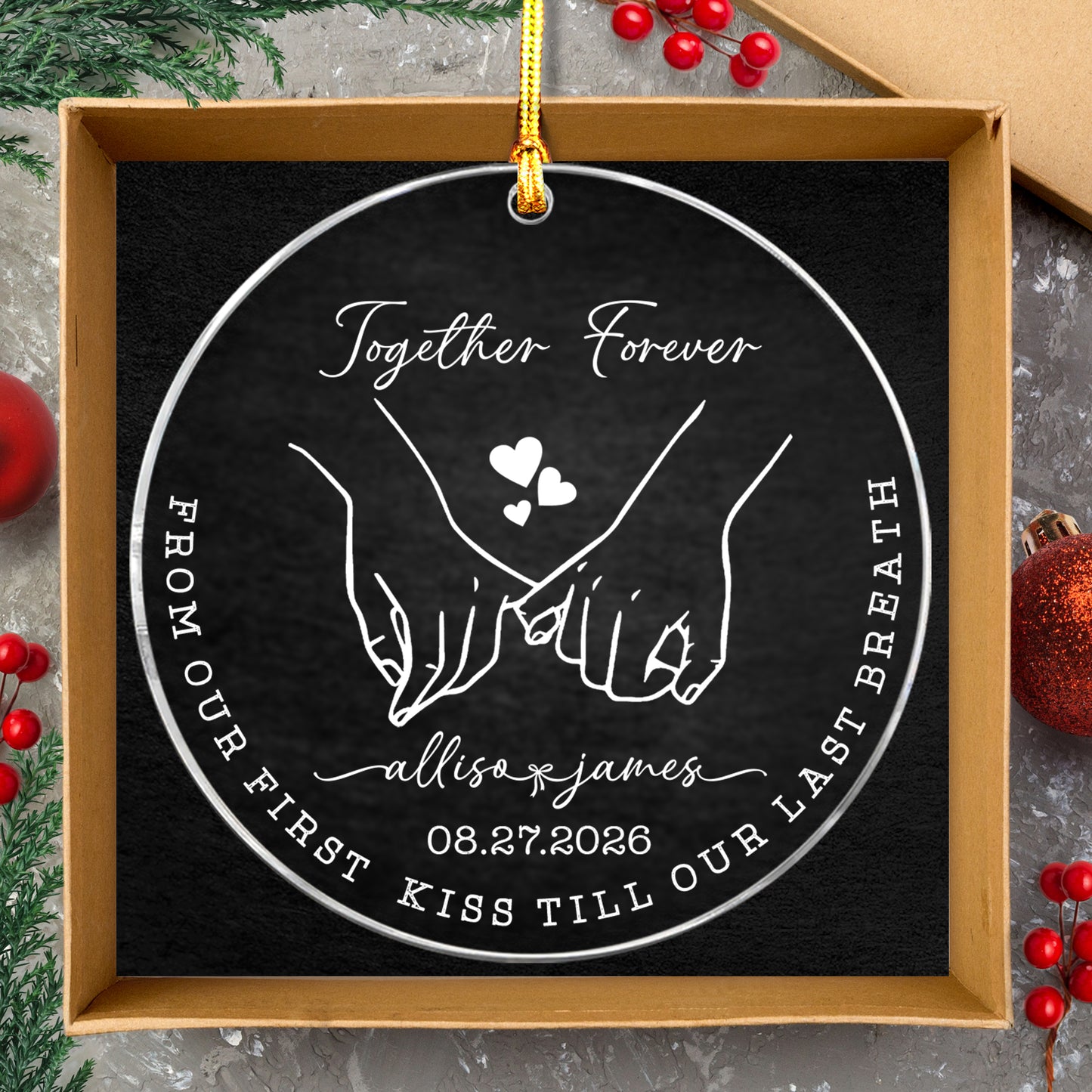 Together Forever Anniversary Custom Name Glass Xmas Ornament 2026