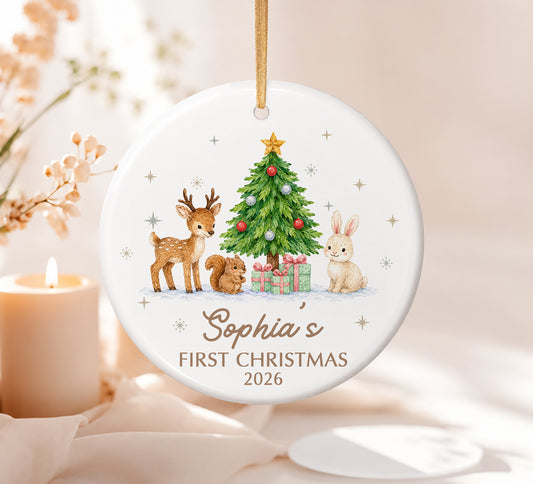 Baby 1st Christmas Animal Ornament - Custom Name Ceramic Ornament 2026