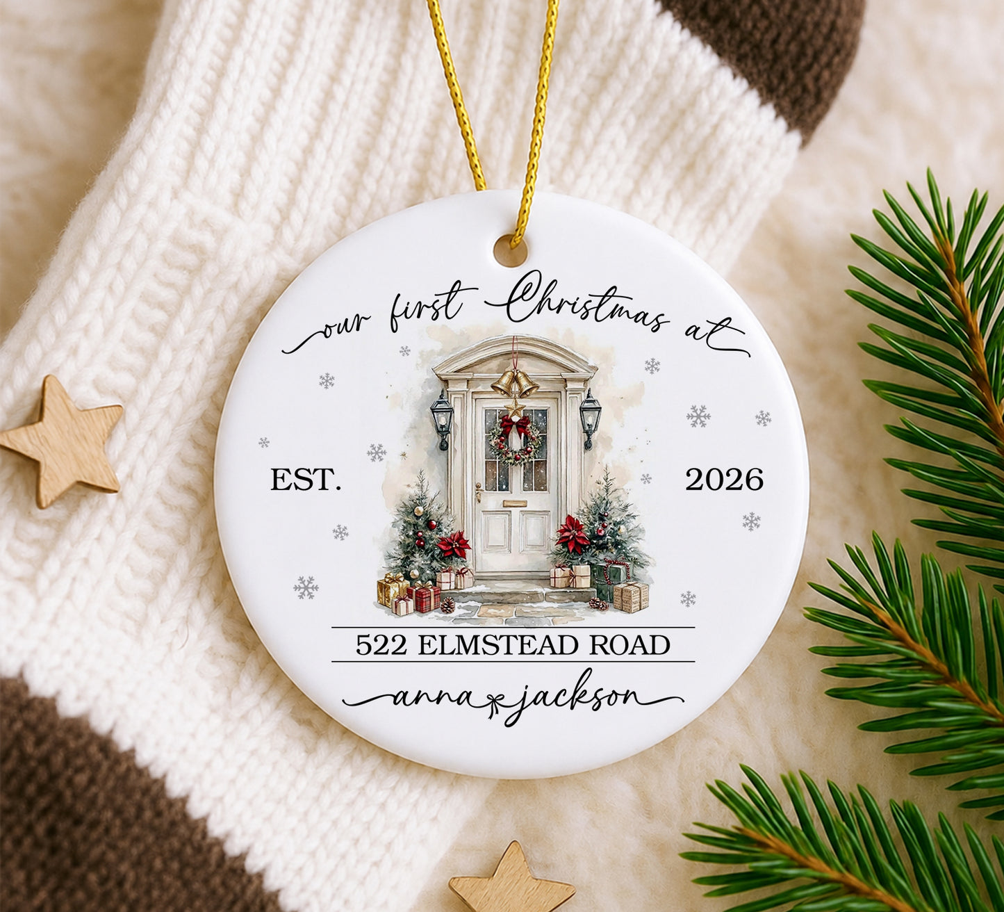 Our First Christmas At New Home Custom Name Ceramic Xmas Ornament 2026