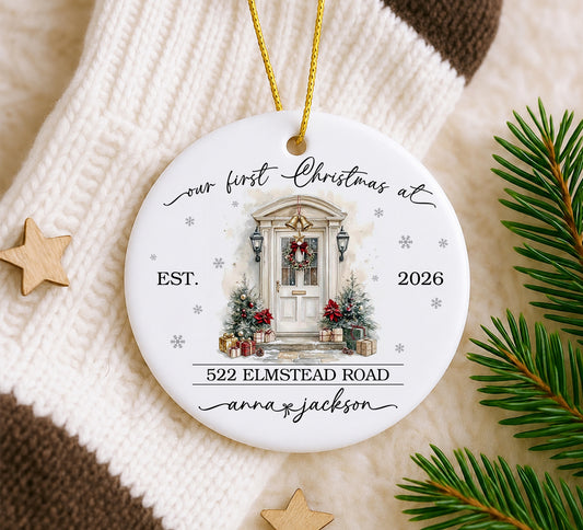 Our First Christmas At New Home Custom Name Ceramic Xmas Ornament 2026