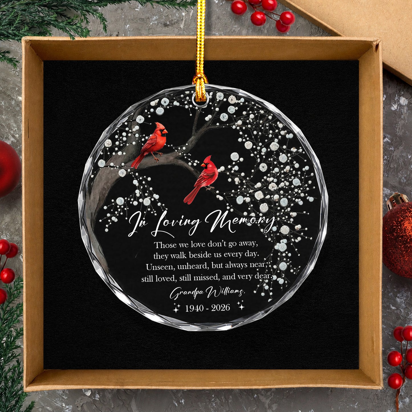 In Loving Memory Cardinal Bird - Image Memorial Christmas Glass Ornament Xmas 2026