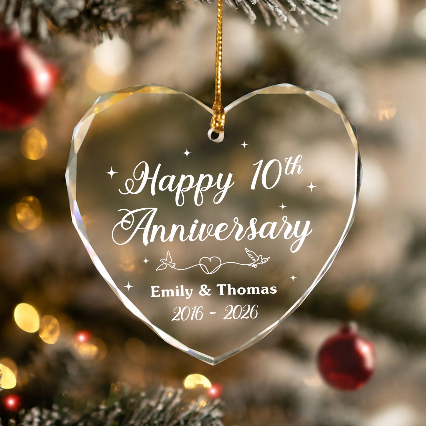 Happy Anniversary Custom Name Year Glass Xmas Ornament 2026