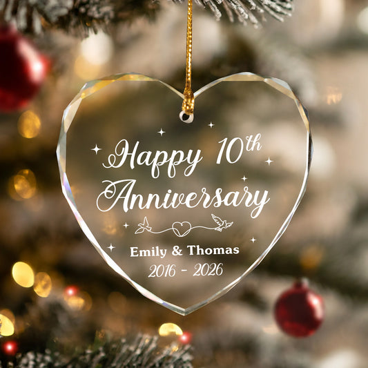 Happy Anniversary Custom Name Year Glass Xmas Ornament 2026
