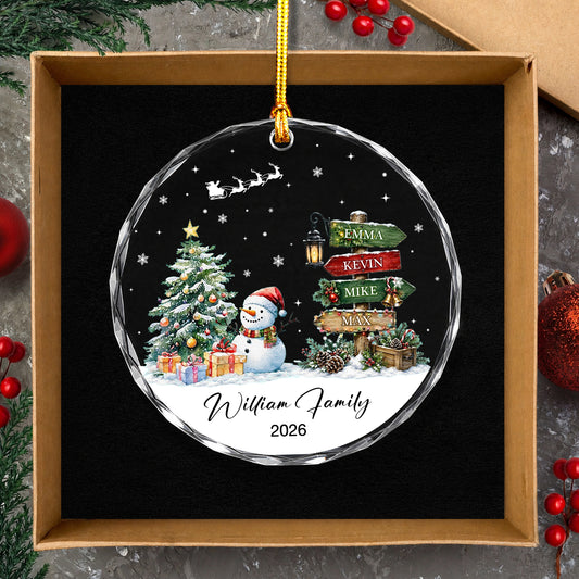 Family Custom Name Sign Glass Xmas Ornament 2026