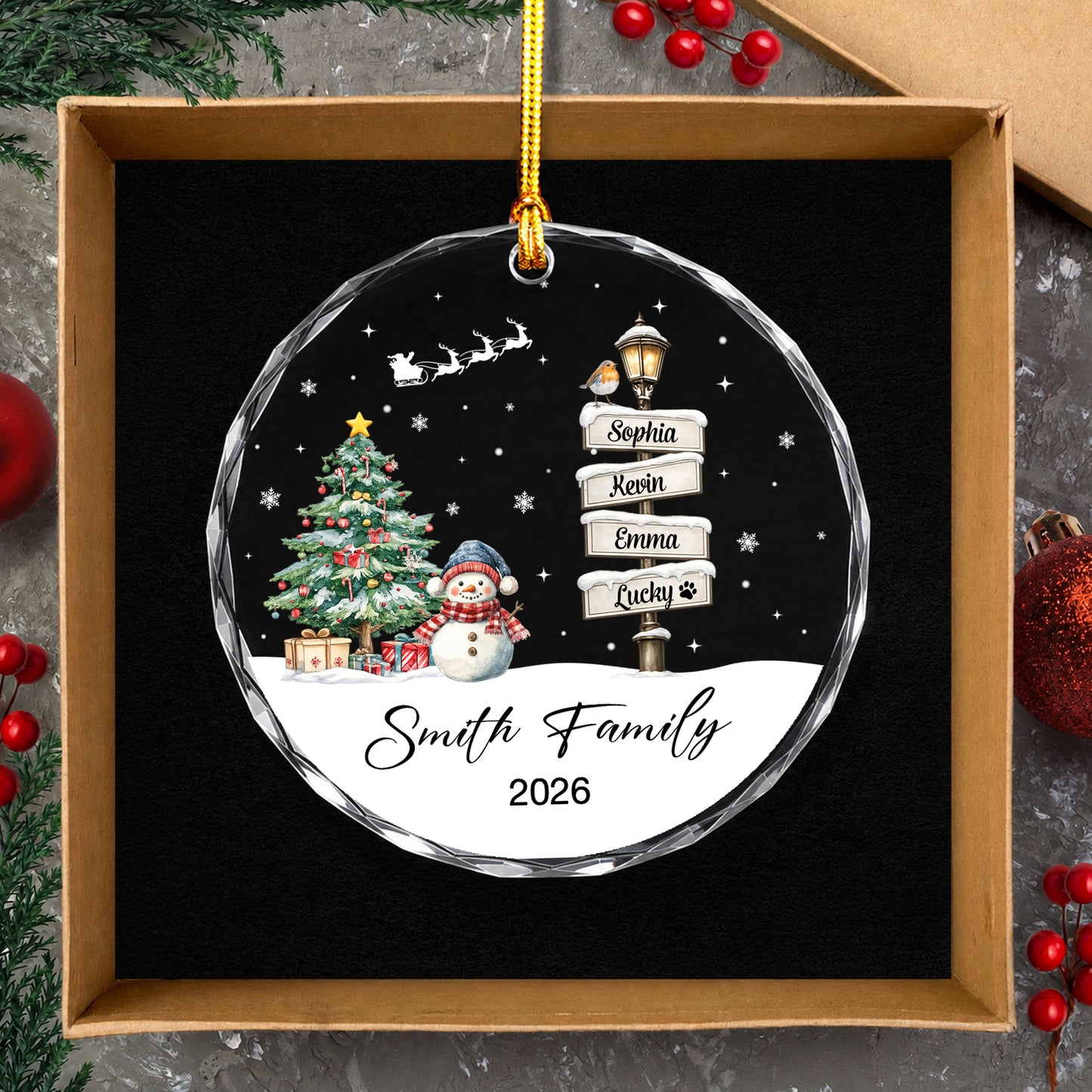 Custom Name Family Member Sign - Glass Ornament 2026 Xmas