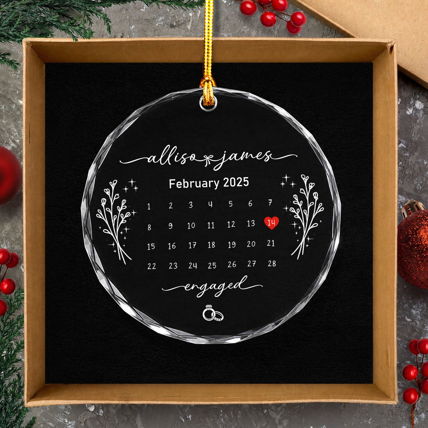 Anniversary Custom Date Time Name Glass Xmas Ornament 2026