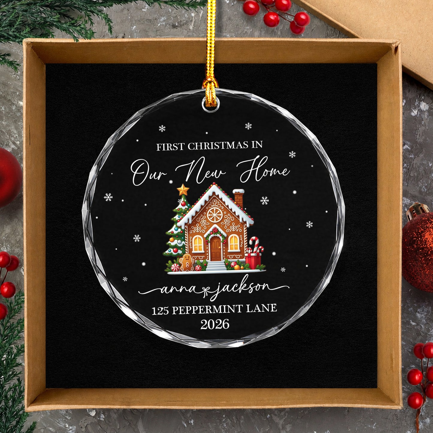 First Christmas In New Home Custom Name Glass Xmas Ornament 2026
