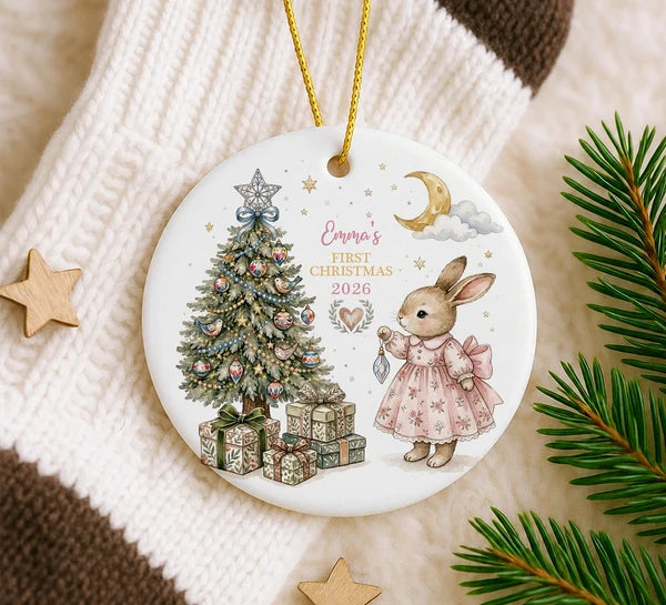 Set Of 1-8 Pcs Baby 1st Christmas Circle Ceramic Ornament Custom Name