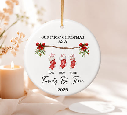 Family Of Three 1st Christmas - Ceramic Ornament 2026 Xmas