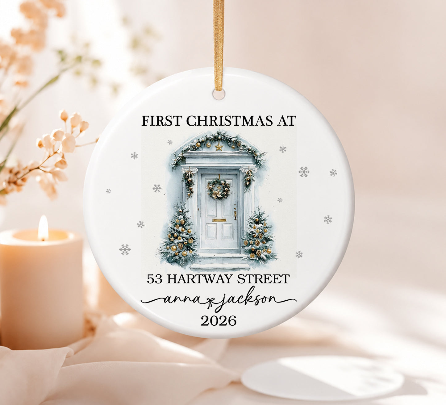 First Christmas At New Home - Name & Address Ceramic Xmas Ornament 2026