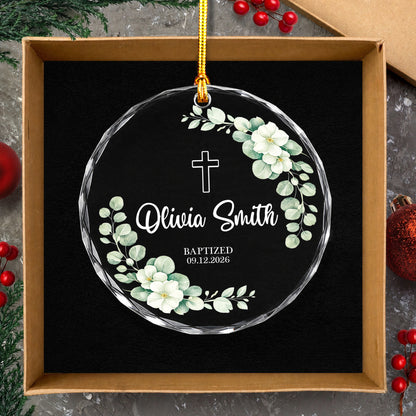 Custom Date Time & Name Christian Glass Ornament Xmas 2026
