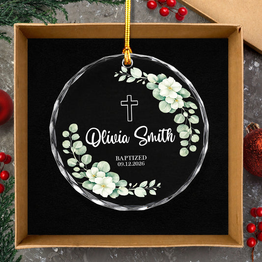 Custom Date Time & Name Christian Glass Ornament Xmas 2026