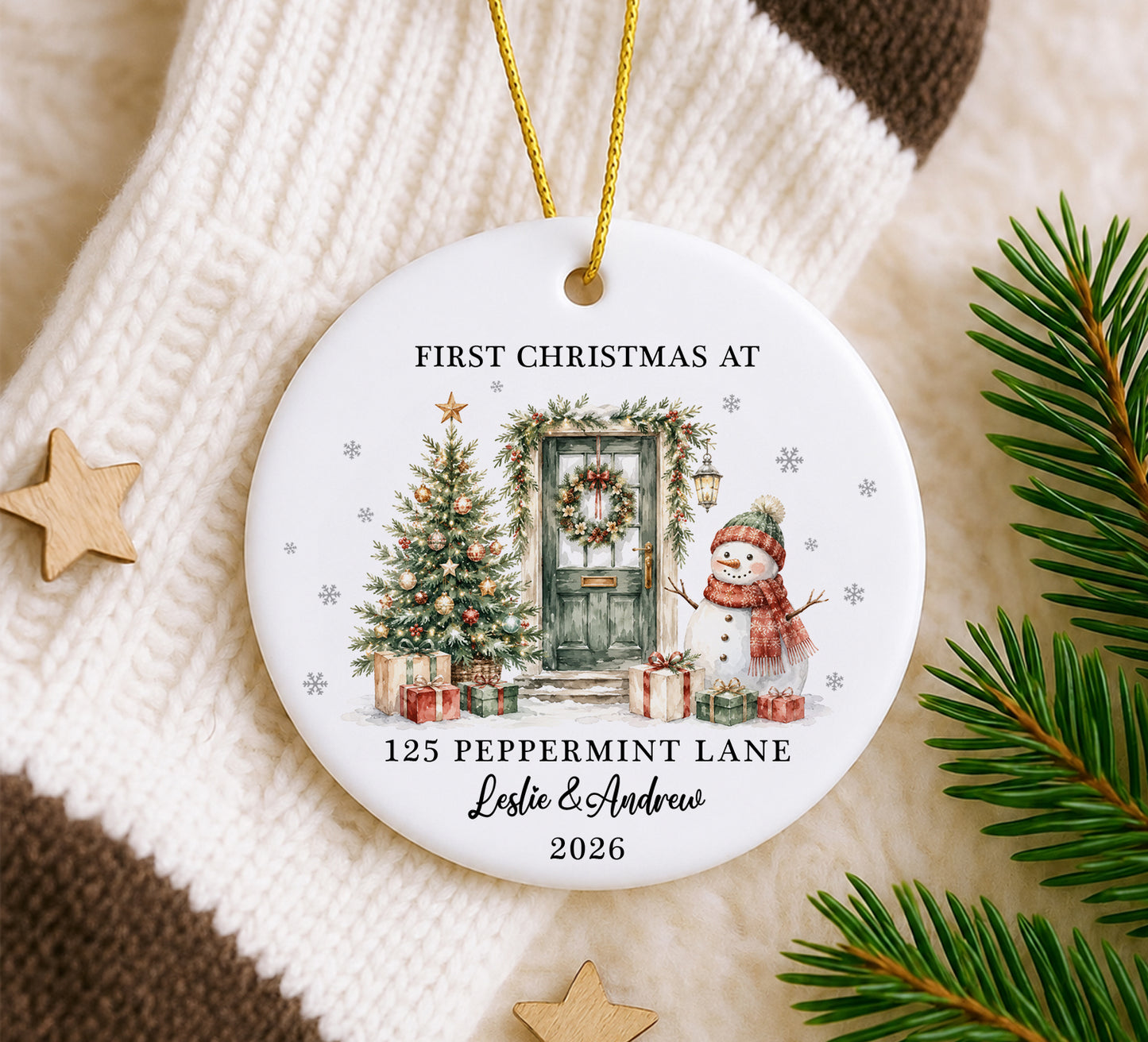 First Christmas At New Home - Custom Name & Address Ceramic Xmas Ornament 2026