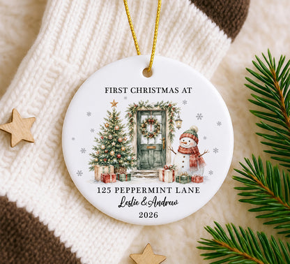 First Christmas At New Home - Custom Name & Address Ceramic Xmas Ornament 2026