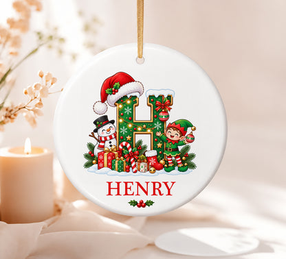 Personalized Letter Name Ornament Custom Monogram Christmas Initial Elf Letter Bauble Kids Name Keepsake Elegant Holiday Decor Family Gift