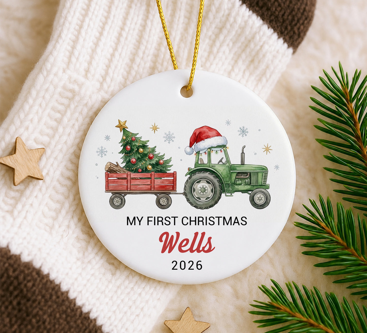 My 1st Christmas Ornament - Tractor Custom Name Ceramic Ornament 2026