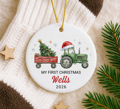 My 1st Christmas Ornament - Tractor Custom Name Ceramic Ornament 2026
