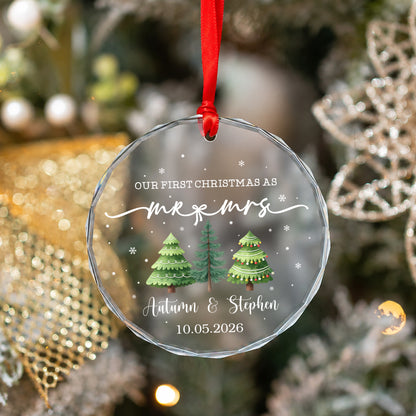 Our First Christmas As Mr & Mrs Pine Tree Glass Xmas Ornament 2026