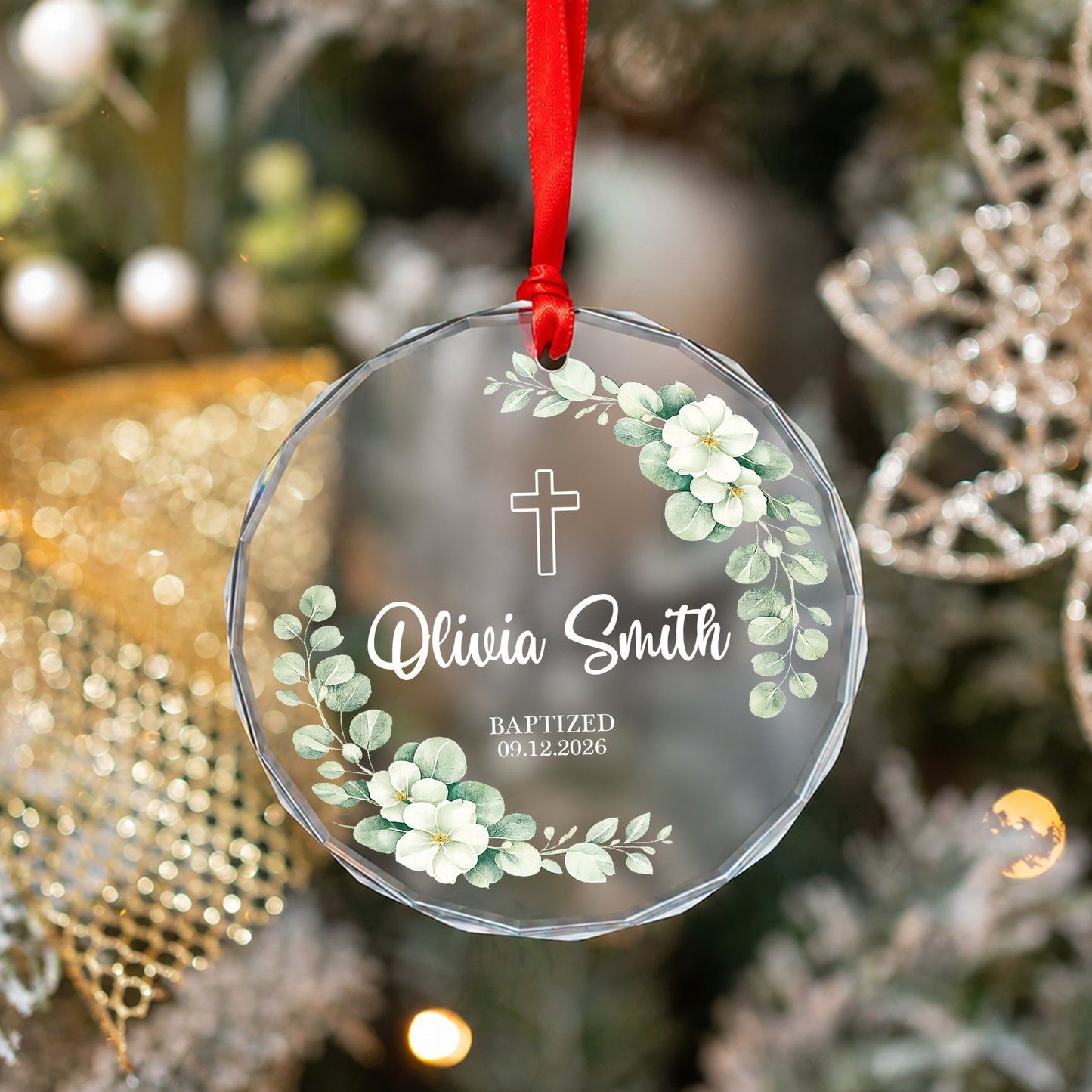 Custom Date Time & Name Christian Glass Ornament Xmas 2026