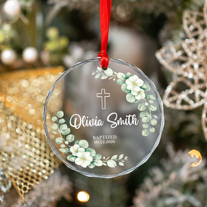 Custom Date Time & Name Christian Glass Ornament Xmas 2026