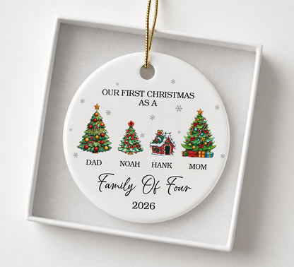 Our 1st Christmas Family Of Four Ornament - Pine Tree Pattern Custom Name Ceramic Ornament 2026