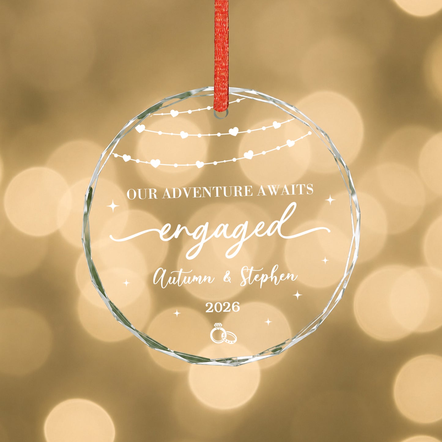Our Adventure Engaged Custom Name Glass Ornament 2026 Xmas