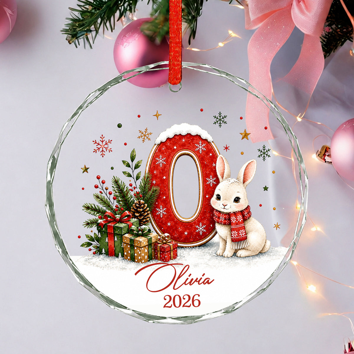 Personalized Glass Christmas Ornament, Custom Initial Name & Year, Woodland Animal Keepsake