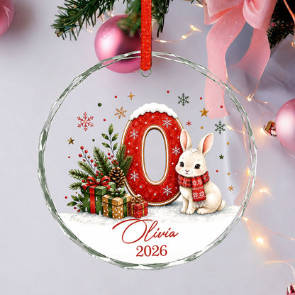Personalized Glass Christmas Ornament, Custom Initial Name & Year, Woodland Animal Keepsake