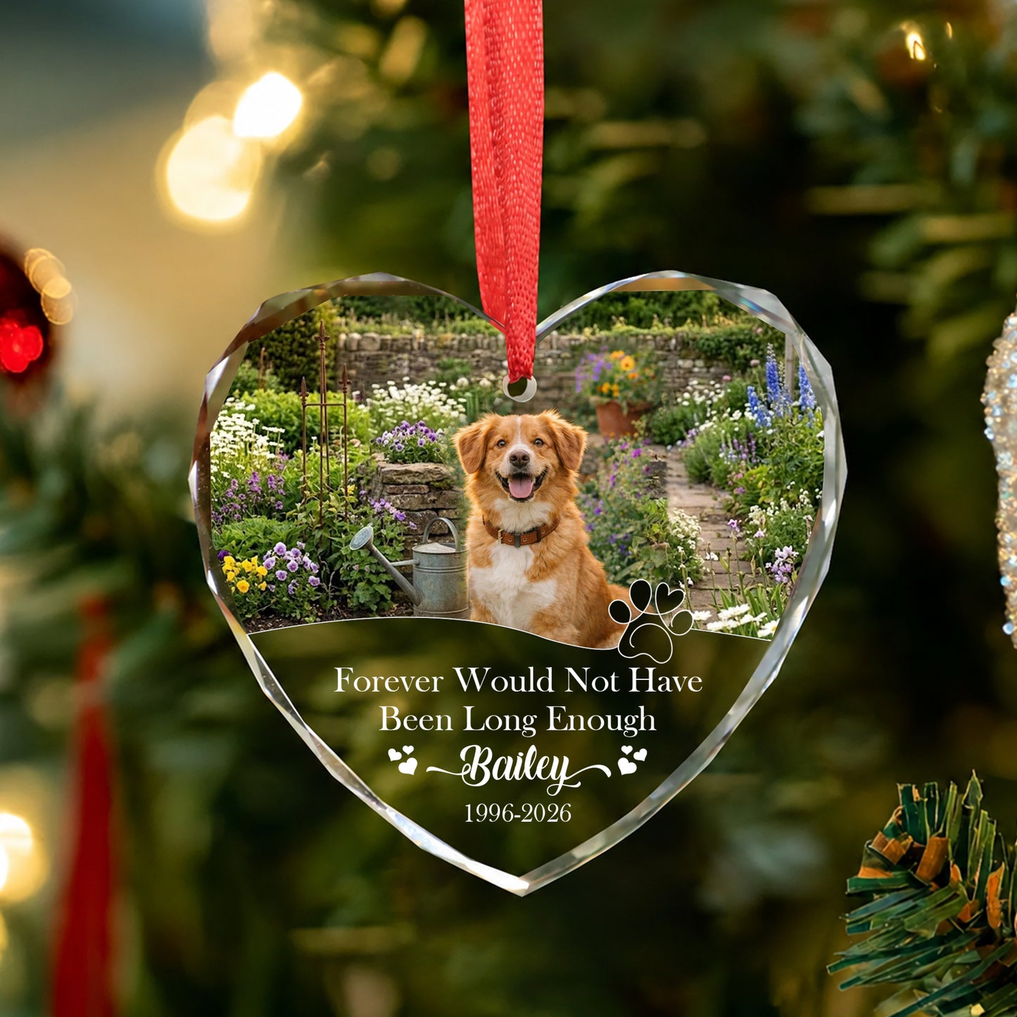 Forever Pet Dog Cat Custom Image Name Glass Xmas Ornament 2026