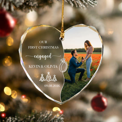 Engaged Custom Image Name Glass Ornament 2026 Xmas