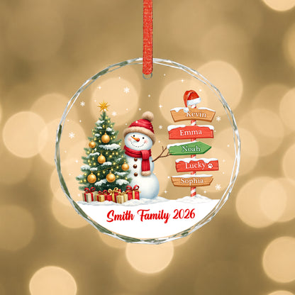 Custom Name Family Member Sign Snowman - Glass Ornament 2026 Xmas