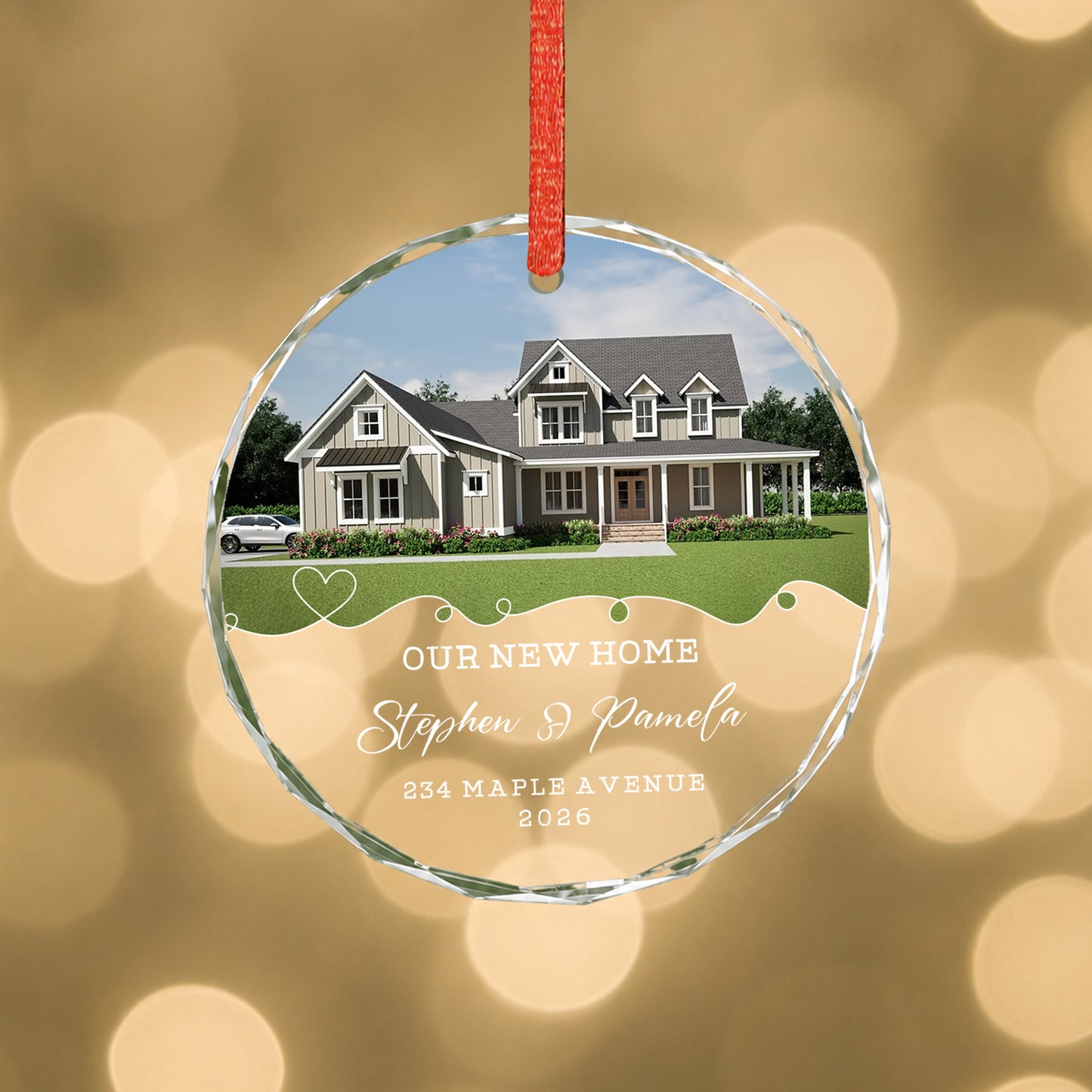 Our New Home Custom Name Image Glass Xmas Ornament 2026