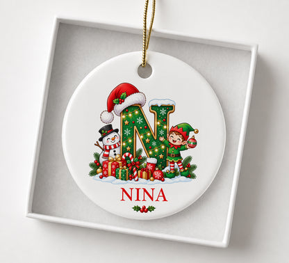Personalized Letter Name Ornament Custom Monogram Christmas Initial Elf Letter Bauble Kids Name Keepsake Elegant Holiday Decor Family Gift