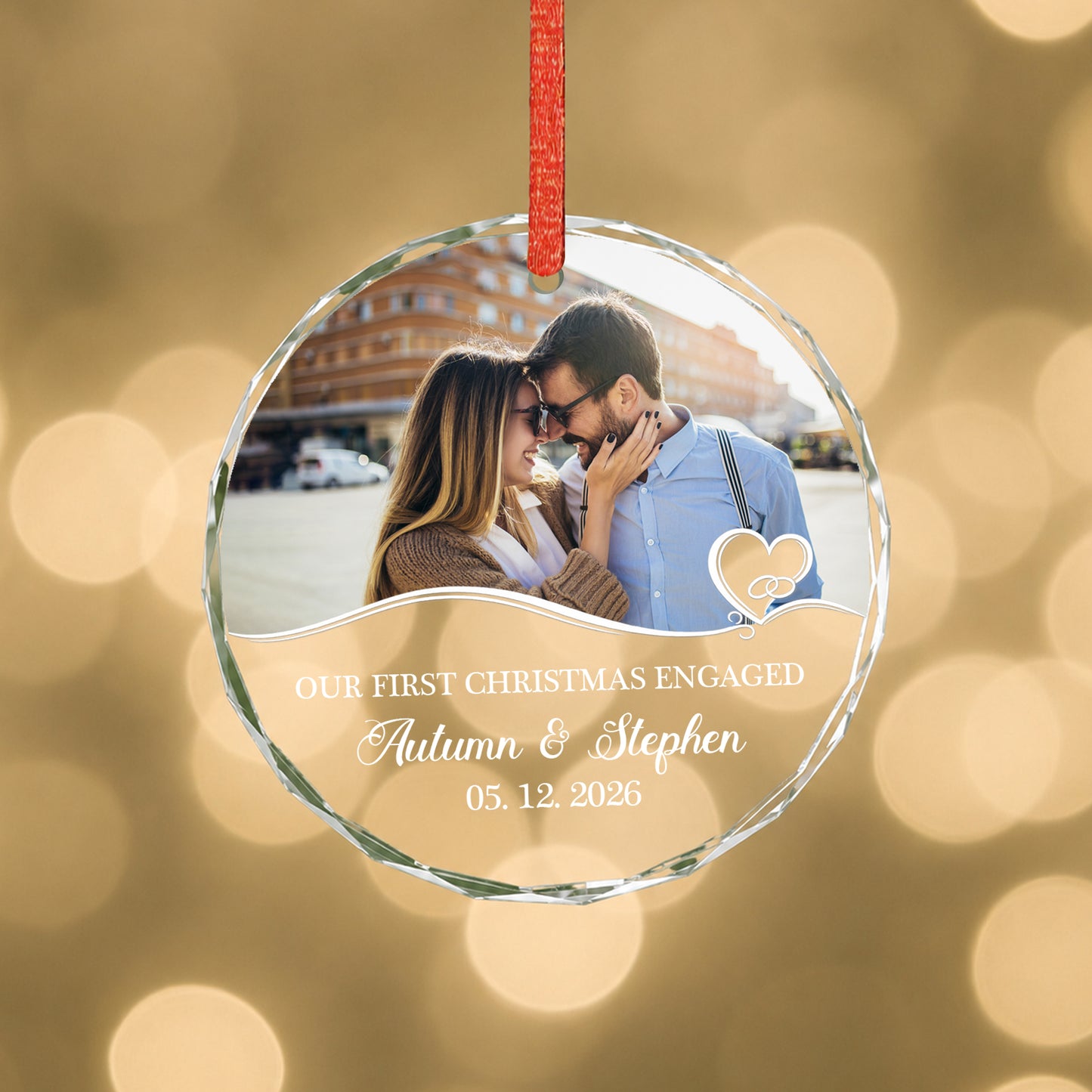 Our First Engaged Custom Image Name  Glass Ornament 2026 Xmas