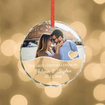 Our First Engaged Custom Image Name  Glass Ornament 2026 Xmas