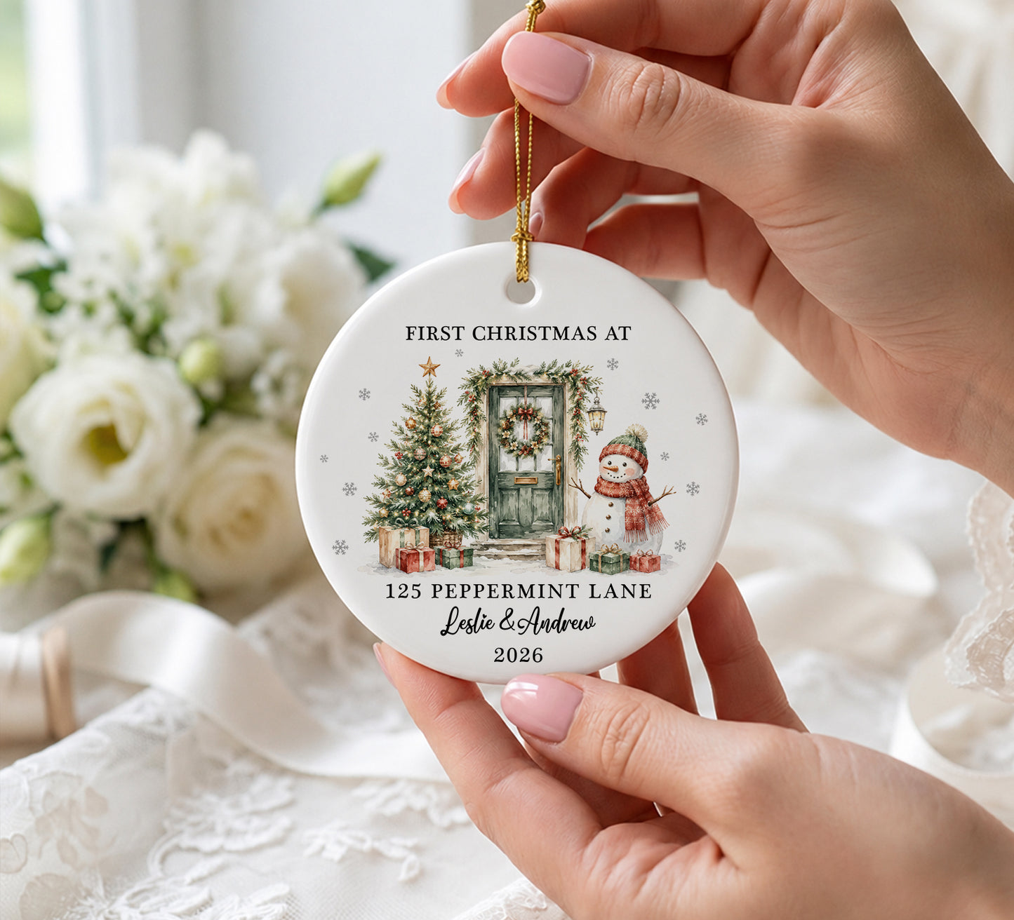 First Christmas At New Home - Custom Name & Address Ceramic Xmas Ornament 2026