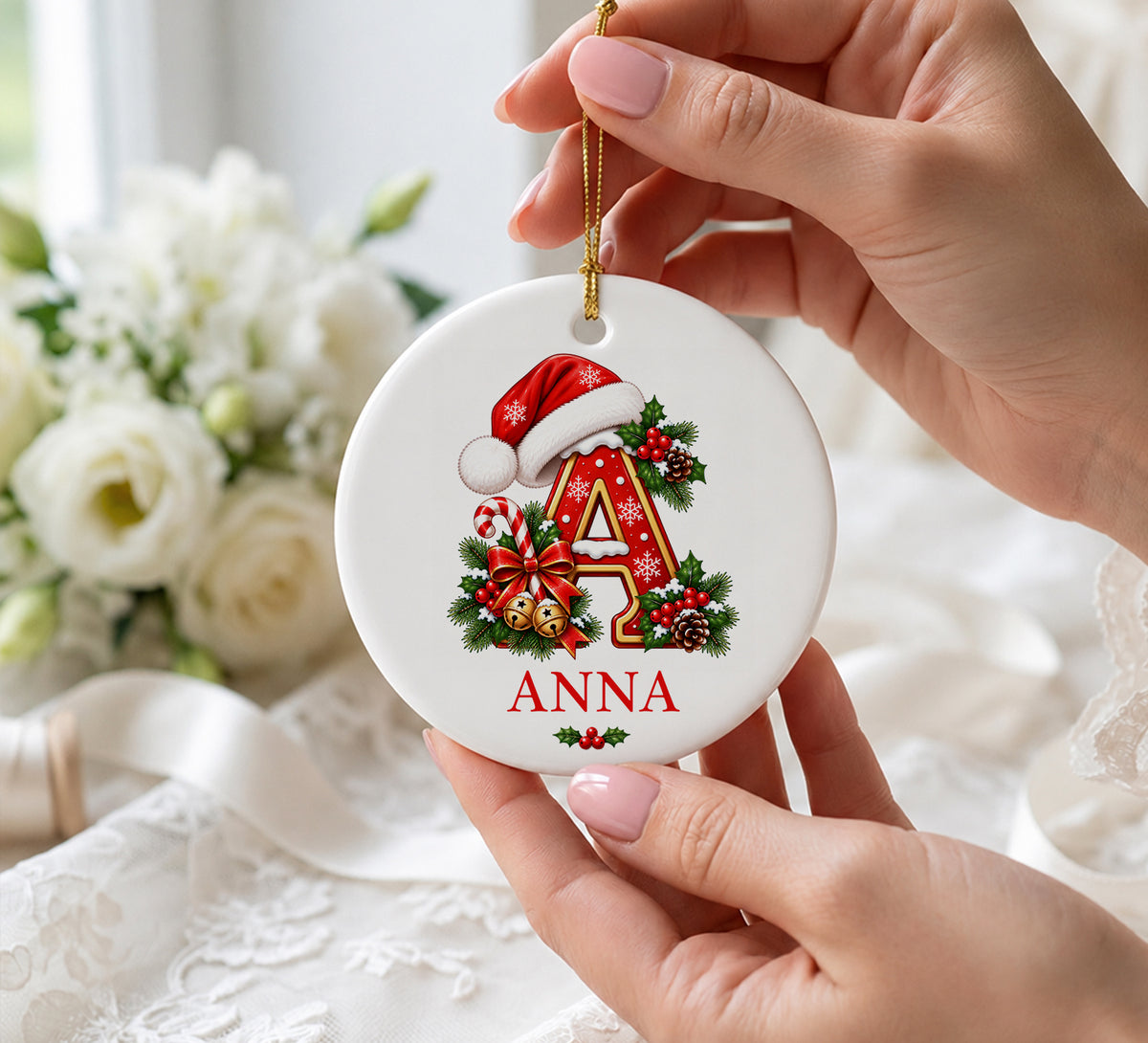 Personalized Initial Ornament, Custom Letter & Name Tree Decor, Monogram Holiday Ornament, Christmas Family Yearly Keepsake, Coworker Gift