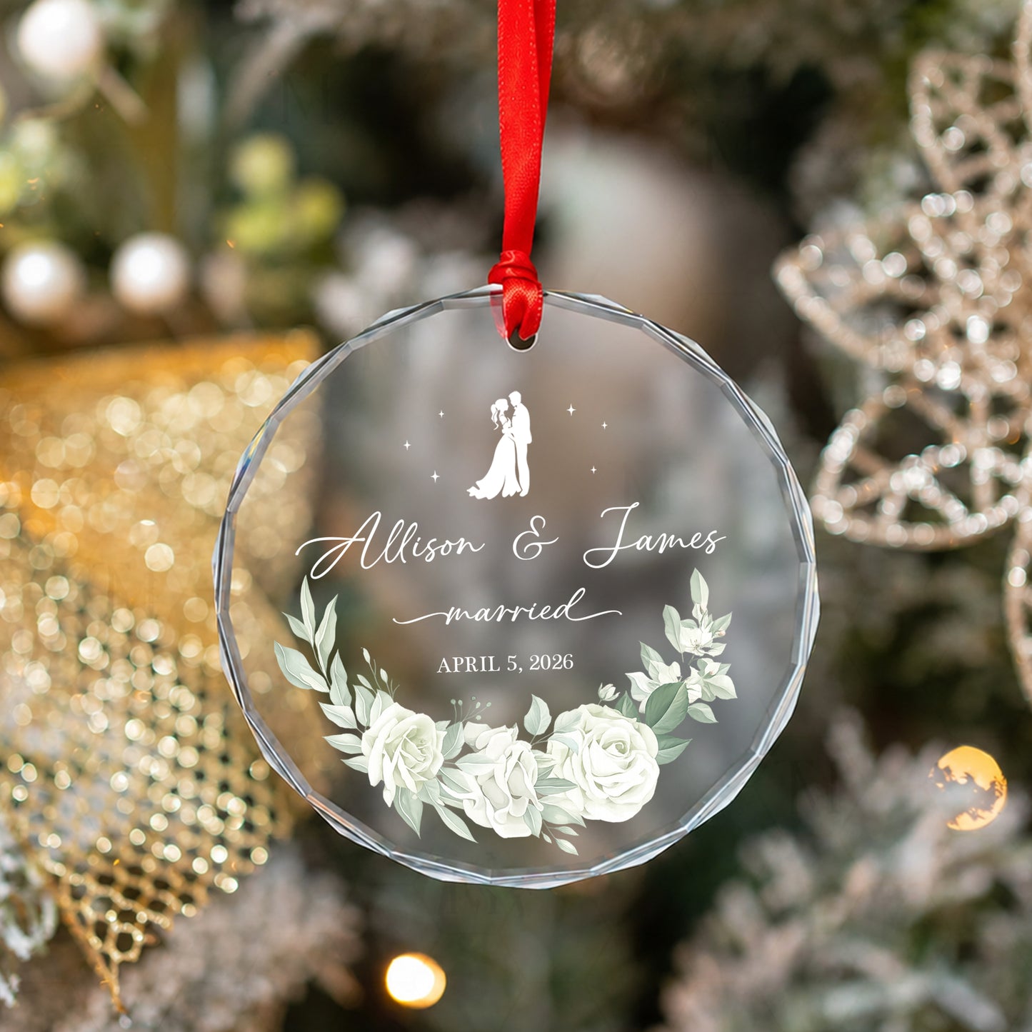 Married Custom Name Glass Xmas Ornament 2026