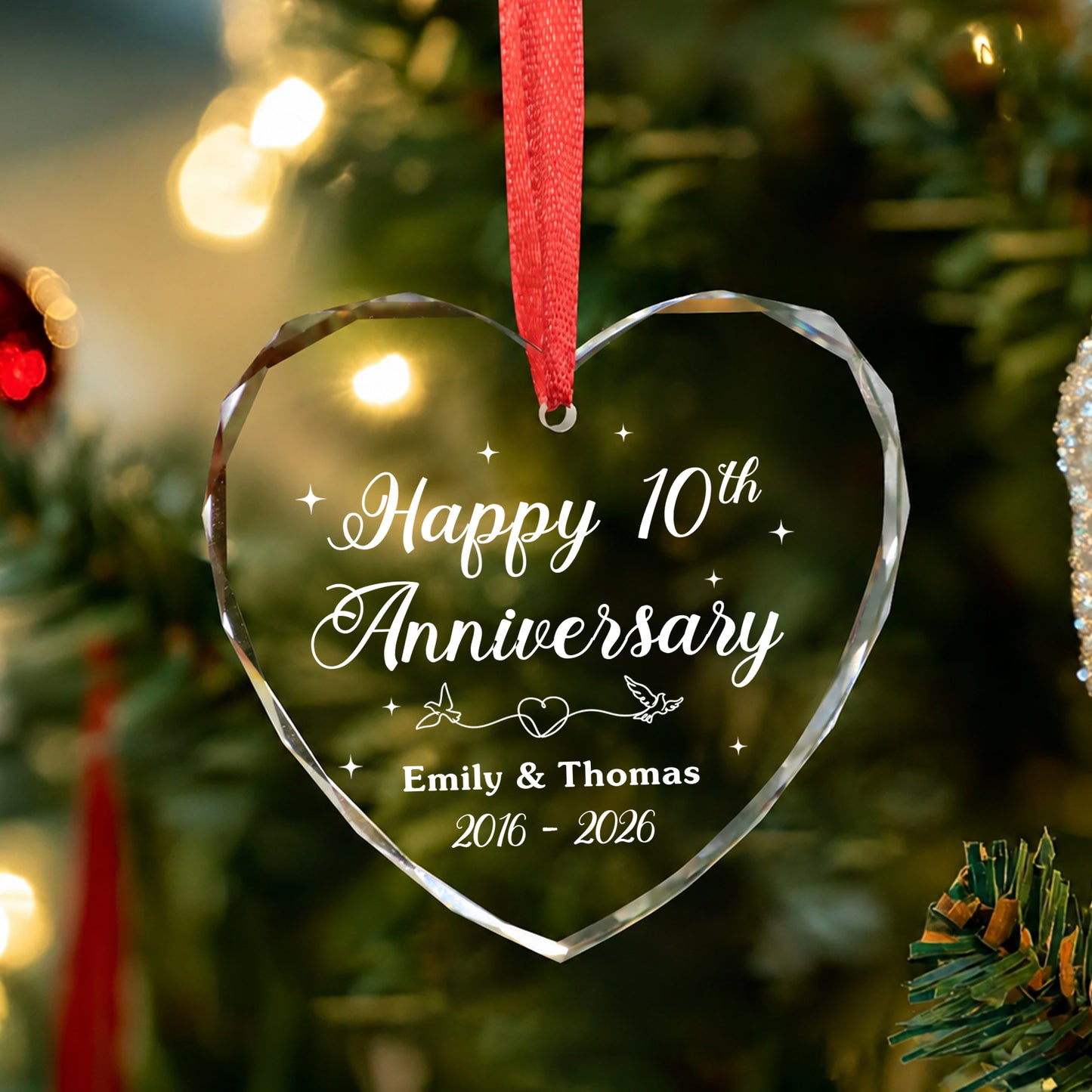 Happy Anniversary Custom Name Year Glass Xmas Ornament 2026