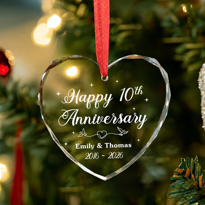 Happy Anniversary Custom Name Year Glass Xmas Ornament 2026