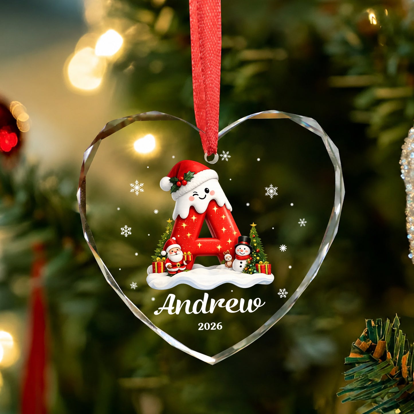 Init Letter Santa Custom Name Christmas Glass Ornament Xmas 2026