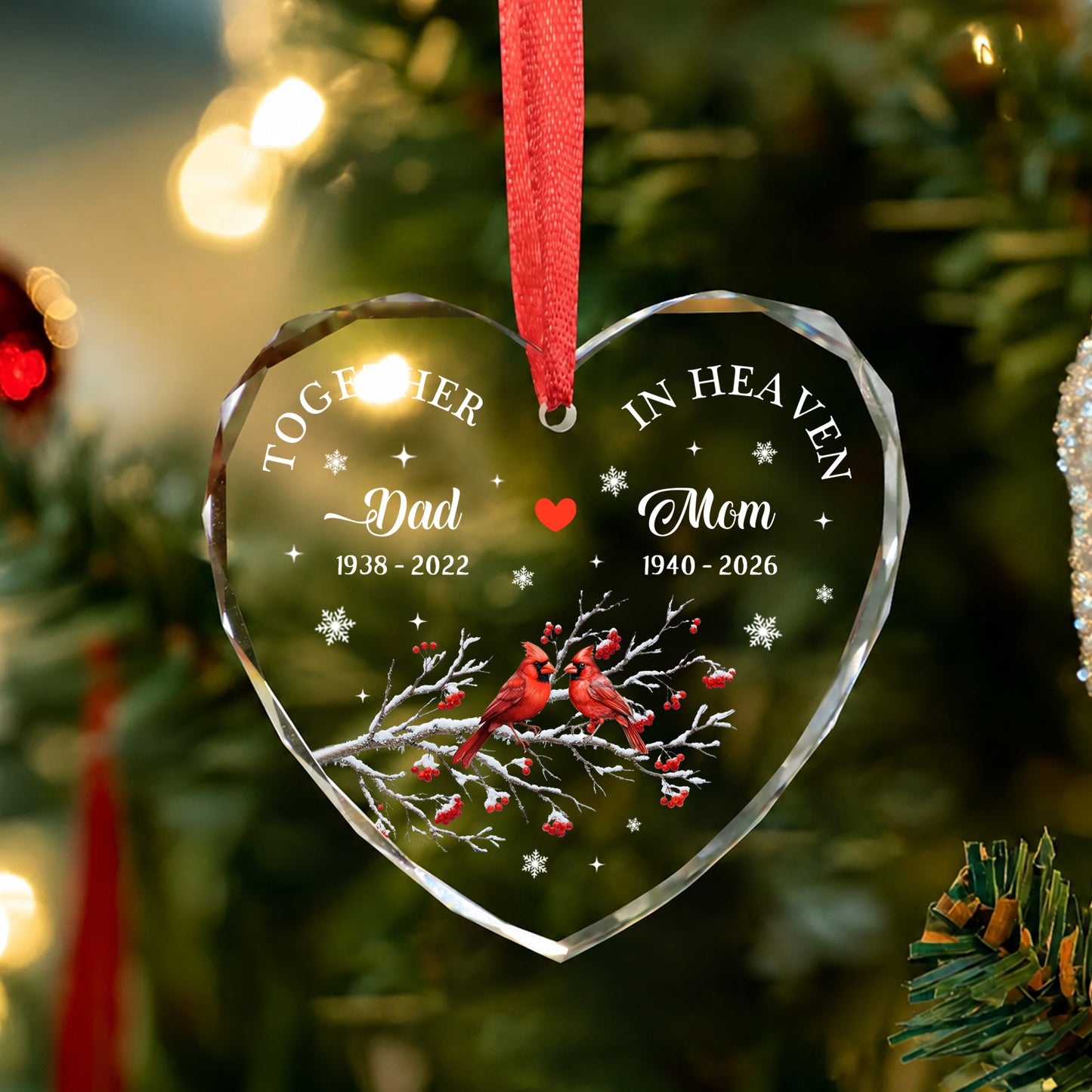 Together Cardinal Bird - Image Memorial Christmas Glass Ornament Xmas 2026