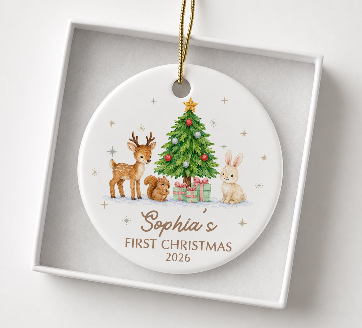Baby 1st Christmas Animal Ornament - Custom Name Ceramic Ornament 2026