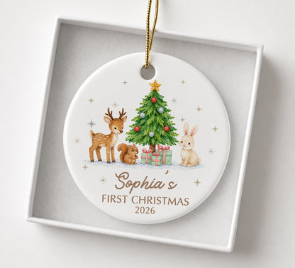 Baby 1st Christmas Animal Ornament - Custom Name Ceramic Ornament 2026