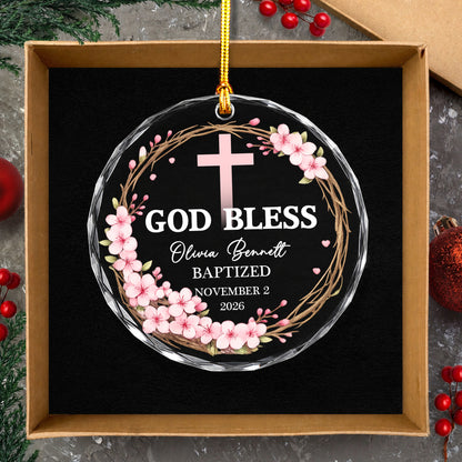 God Bless Custom Date Time & Name Christian Glass Ornament Xmas 2026