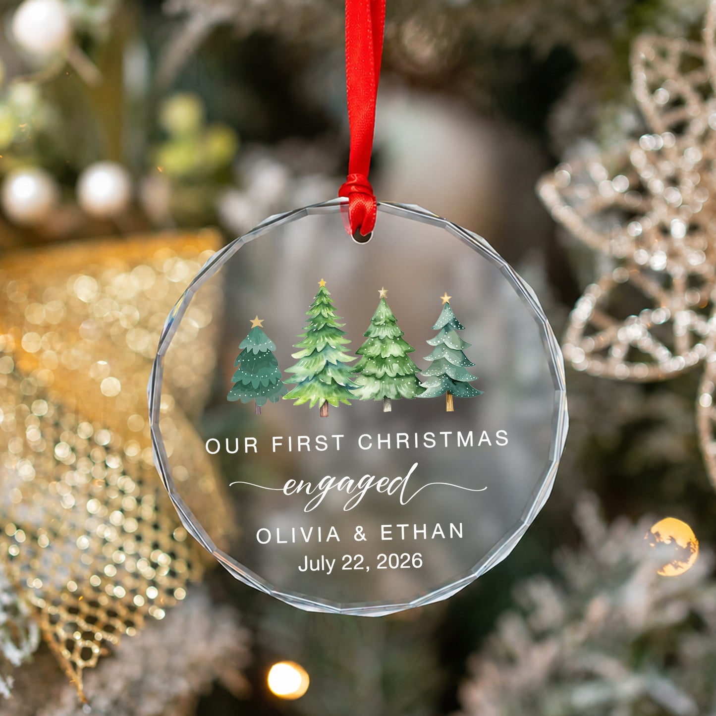 Our 1st Christmas Engaged Glass Ornament 2026 Xmas