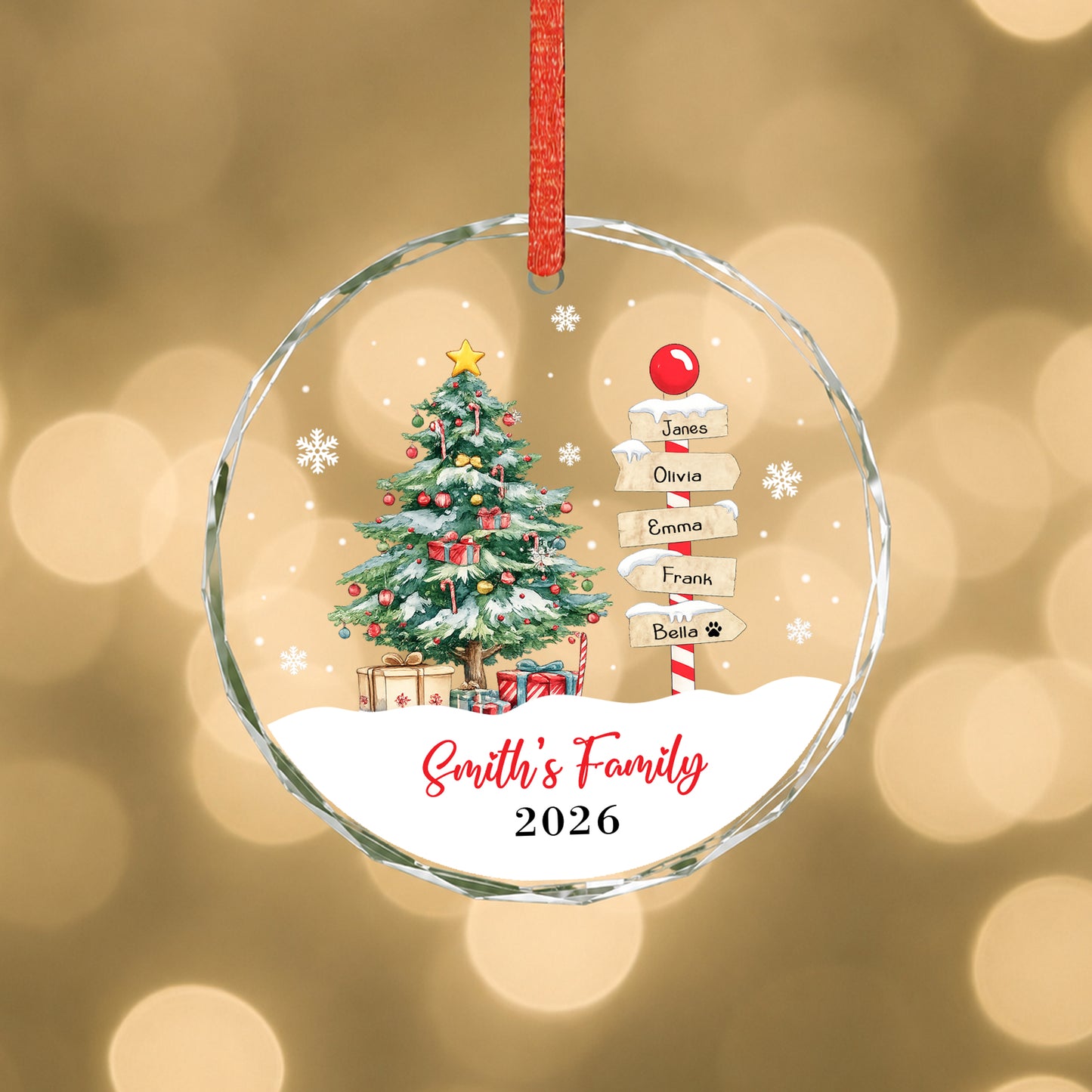Custom Image Name Pine Tree Glass Xmas Ornament 2026
