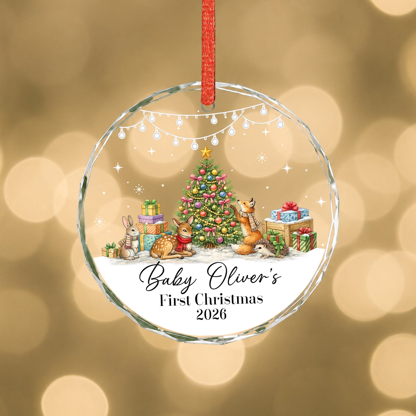 Baby 1st Christmas Ornament Pine Tree Gift - Custom Name Glass Ornament 2026